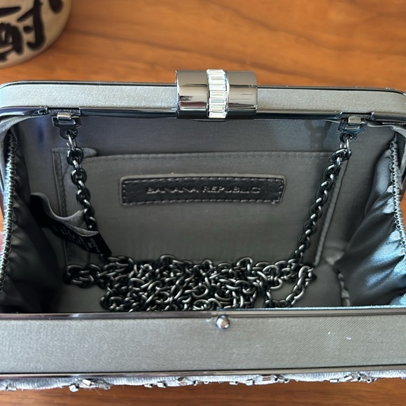 Banana Republic suede gray clutch with crisscross beading. - Picture 2 of 4